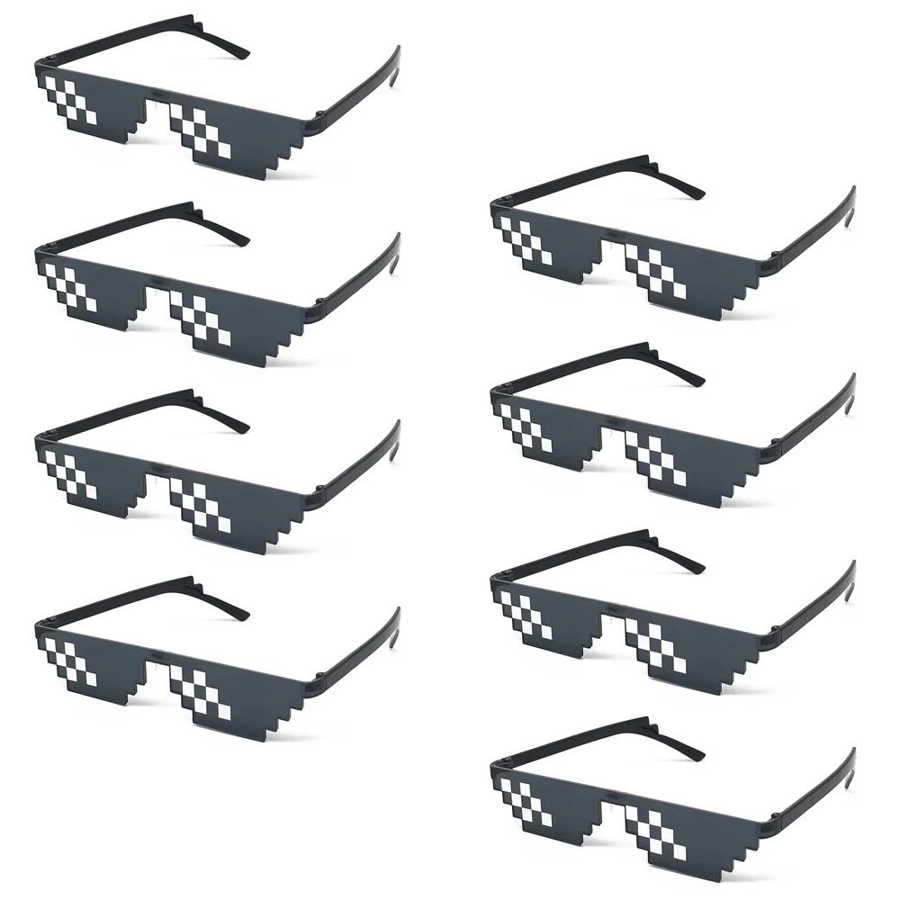 Lovatfirs-thung Life 선글라스, 8 팩, 픽셀 화 모자이크, 파티 안경, 블랙, 레드, 핑크, 옐로우, 블루, 여성 및 남성용